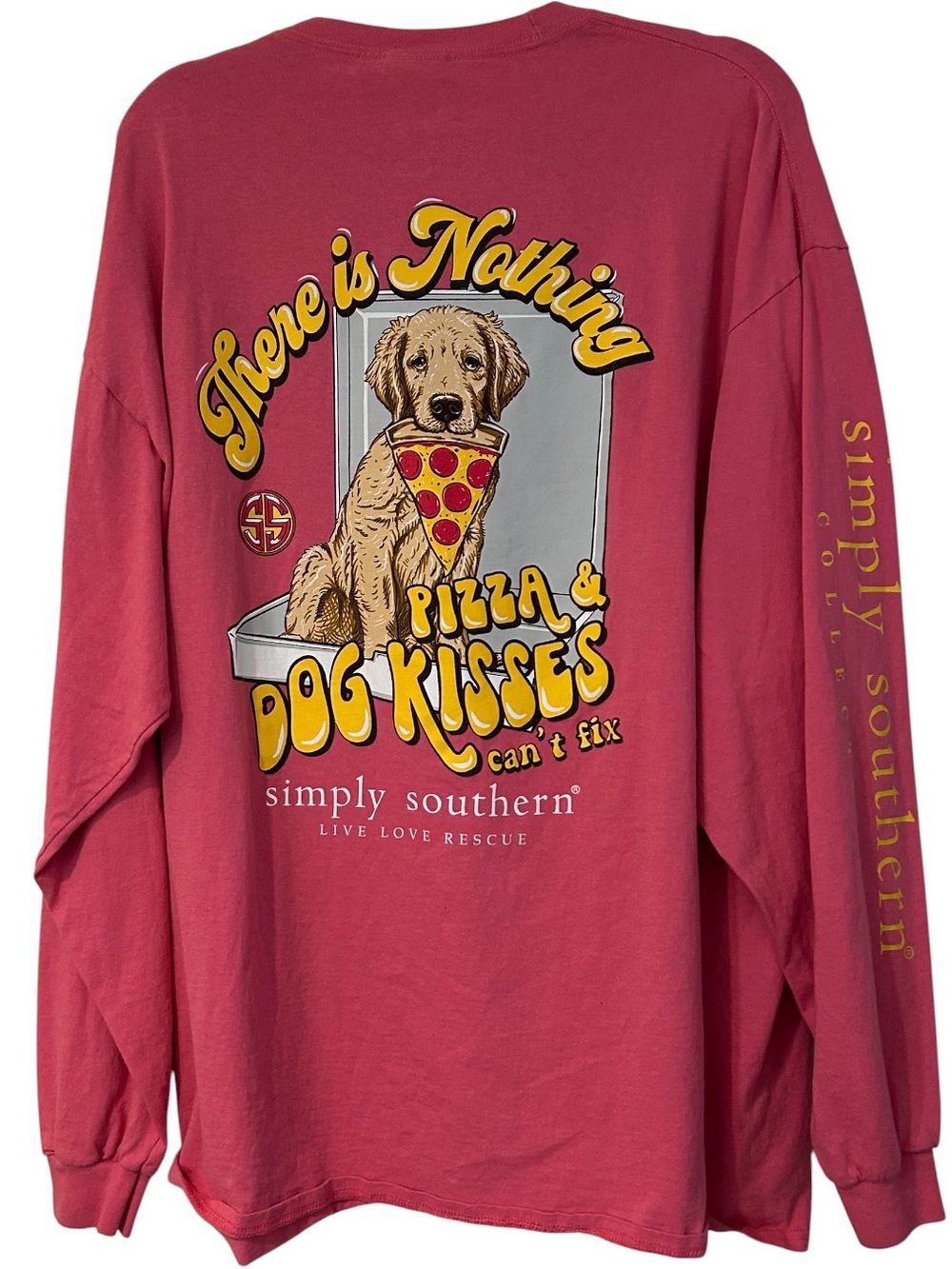 Simply Southern "Pizza & Dog Kisses" Long Sleeve Graphic Tee – Pink Size XXL